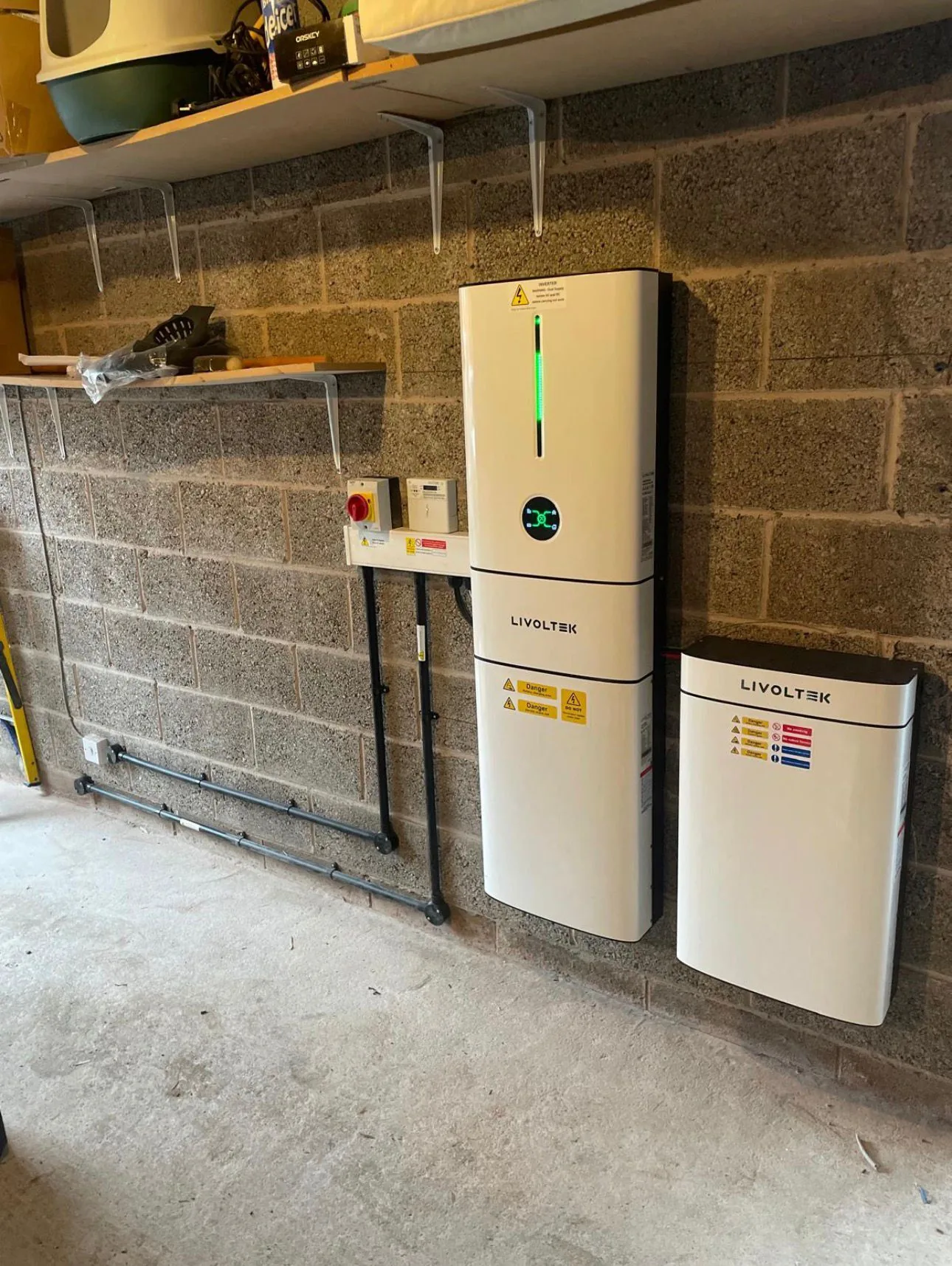 Livoltek battery bank in a domestic garage